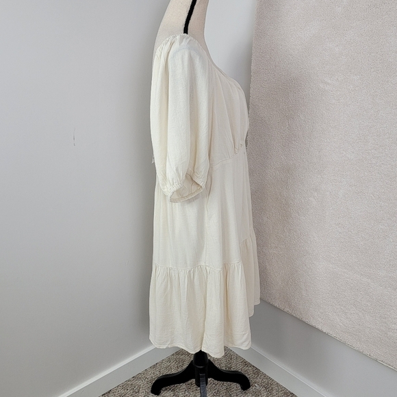 New American Eagle Women's Sz XXL Beige Linen Puffy Sleeve Milkmaid Mini Dress - Picture 6 of 12